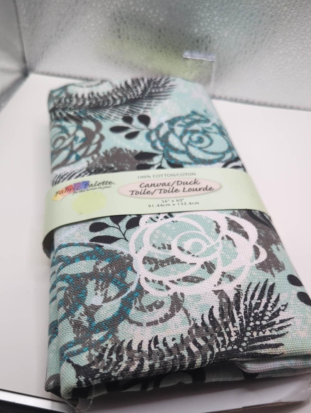 Canvas/Duck Cotton Fabric in Aqua Floral Print